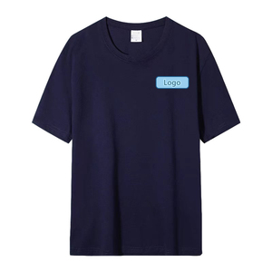 Chemise à manches courtes en denim bleu marine pour homme, 100% coton, tricotée, respirante, style décontracté, logo imprimé numériquement sur le devant - Product Image 1