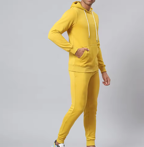 ชุดวอร์มผู้ชายสีเหลืองแบบแห้งเร็ว ระบายอากาศได้ดี ผ้าเฟรนช์เทอร์รี่ พิมพ์ลายตามสั่ง ขนาดใหญ่พิเศษ 2 ชิ้น - Product Image 2