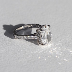 4.80CT Elongated Oval Cut Lab-Grown Diamond <b>Ring</b> Handmade Hidden Halo 2.2 MM Half Eternity Paves Band <b>Statement</b> <b>Ring</b> For Women - Product Image 2