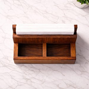 Porta Servilletas de Madera de Acacia Grabada Orion Handicraft, Compartimento para Almacenar Sal y Pimienta, para la Organización de la Cocina del Restaurante - Product Image 1