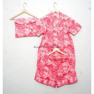 Conjunto de pijama de algodón 100% hecho a mano en India, transpirable, estampado a mano, estilo vintage, ropa de dormir corta para mujer. - Product Image 5