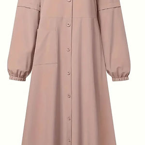 Robe longue islamique tendance, boutonnée, modeste, à manches longues, de haute qualité, en lin/coton/polyester, pour femme musulmane. - Product Image 6