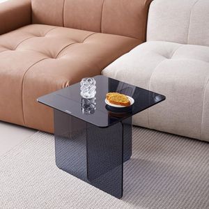 Tavolino da Notte e da Divano Piccolo Grigio con Piano in Vetro Temperato Fumé per Tè e Caffè - Tavoli Eleganti - Product Image 4