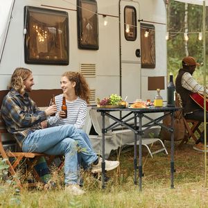 Portable Rustproof Carbon Steel Foldable Roll-Up Camping <b>Table</b> <b>Adjustable</b> Height for Picnic & Outdoor Camping - Product Image 5