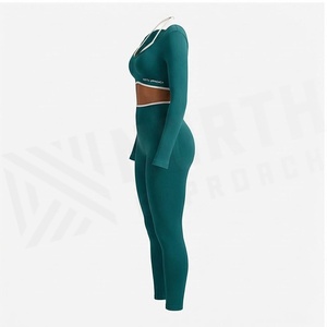 Conjunto de Yoga de 2 Piezas North Approach, Cierre Frontal Completo, Color Negro Sólido, Absorbe el Sudor, Ropa Deportiva para Mujer - Product Image 3