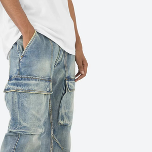 GENERSA SPORTS Jeans droits pour hommes de haute qualité, légers, style hip-hop, couleur unie, devant plat, lavage enzymatique, en velours côtelé extensible - Product Image 5