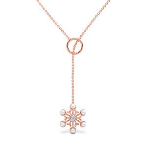 Collar con colgante de copo de nieve y diamantes, con eslabones circulares en oro rosa y diseño con acentos de cuentas de piedra blanca - Product Image 1