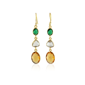 Attractive briolette hydro quartz checker cut fancy stone bezel setting drop <b>hook</b> <b>earring</b> handmade 18k gold plated brass dangle - Product Image 1