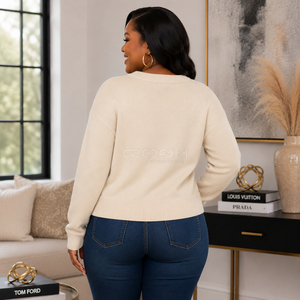 Cardigan en acrylique beige tricoté à manches longues, col rond, boutonné sur le devant, style minimaliste, de la sororité Cosh International. - Product Image 5