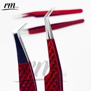Pince à épiler pour extensions de cils RMI avec logo personnalisé, volume élevé, couleur rouge, pointes argentées, acier inoxydable, précision, durable - Product Image 2