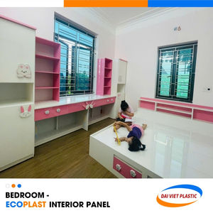 Glossy Pink and White <b>Bedroom</b> Furniture <b>Set</b> PVC Interior Panel Vietnam Leading Factory for Custom Furniture - Product Image 1