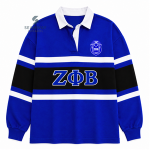 Camiseta de rugby extragrande para mujer Zeta Phi Beta, de manga larga, con cuello polo, letras griegas bordadas, estilo universitario. - Product Image 1