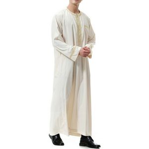Qamis blanc brodé pour homme, manches longues, col rond, fermeture éclair, style Dubaï, pour hommes musulmans, collection 2026 - Product Image 2