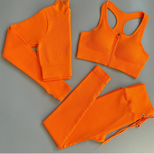 5 Piece Ribbed Yoga Set High Waist <b>Leggings</b> Shorts Zip Sports Bra Quick-Dry Sports Bra Yoga Tank Top Hip-Lifting Fitness Pants - Product Image 3