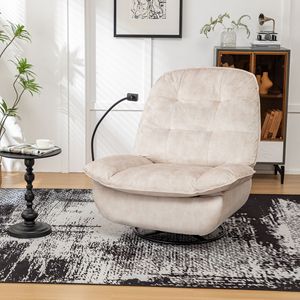 Poltrona Reclinabile Girevole e Oscillante in Avorio, Comoda Sedia da Lettura Grande con Porta Cellulare e Funzione Relax - Product Image 4
