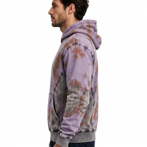 Sudadera con Capucha para Hombre, Estilo Tie Dye, Lavado Ácido, Desgastada, Manga Raglán, Bolsillo Canguro, Felpa Francesa - Product Image 5