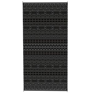 Tappeto da Esterno Reversibile Nero e Grigio con Motivo Geometrico 9FT X 18FT, Impermeabile in Plastica Intrecciata con Borsa per il Trasporto - Product Image 1