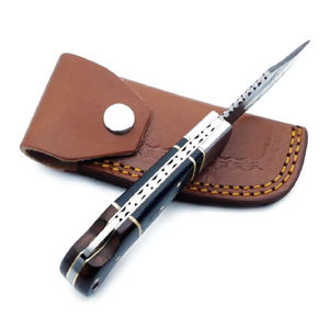 Cuchillo Plegable de Acero Damasco Hecho a Mano con Mango de Madera de Palisandro y Hoja de Acero con Alto Contenido de Carbono, para Camping, Caza y Supervivencia - Product Image 4