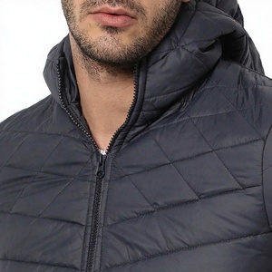 Men's Navy Hooded <b>Puffer</b> <b>Jacket</b> With Red <b>White</b> Stripe Sleeve Windproof Zipper Closure Casual Winter Coat Regular Fit 2026 - Product Image 5