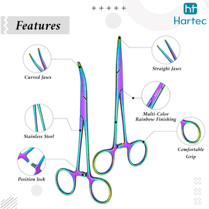 Ensemble de pinces de pêche en titane arc-en-ciel avec étui en cuir, pinces hémostatiques à mâchoires courbées et droites, extracteur d'hameçons profonds, équipement de pêche - Product Image 4