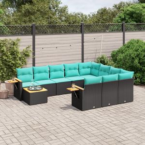 Set di divani da giardino in polyrattan nero da 11 pezzi con cuscini per i terrazzi statunitensi - Product Image 1