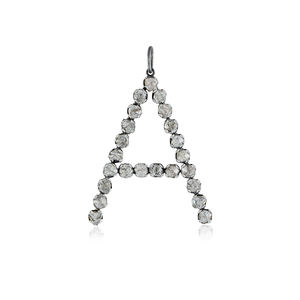 Pendentif initial A en argent 925 oxydé avec diamant Polki taille rose, bijoux fins en gros - Product Image 1