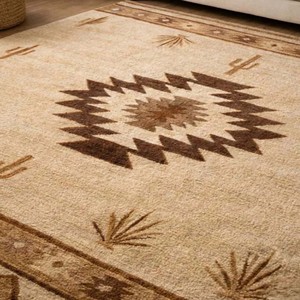 Hand Tufted Beige Wool Rustic Tribal Area Rug Southwestern Geometric Carpet Living Room Bedroom Decorative Soft <b>Floor</b> Rug Home - Product Image 3