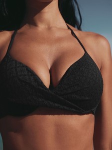 Black Broderie Padded Wired Plunge Bikini Top - Product Image 5