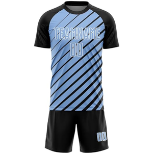 Conjunto de Camiseta de Fútbol Sublimada Personalizada de EE. UU., Azul Claro con Rayas Negras, Absorbente de Humedad, Manga Corta, Unisex, Corte Atlético para Adultos - Product Image 2
