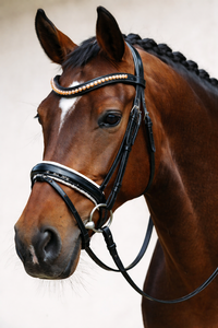 Bridon de cheval en cuir véritable de haute qualité avec cristaux or rose sur le nezier pour l'équitation - Product Image 5