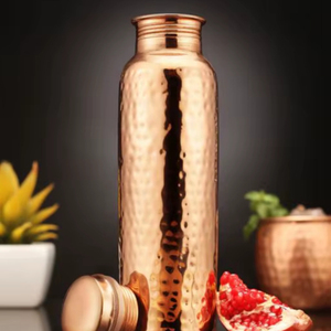Traditional Copper Water <b>Bottle</b> Hammered Design Reusable Hydration <b>Flask</b> for Yoga Wellness Dining and Travel - Product Image 1