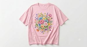 Camiseta de Hombre con Logotipo Personalizado Bordado Floral Rosa, Cuello Redondo, Manga Corta, Tejido de Algodón, Suave, Informal, para Uso Diario - Product Image 1