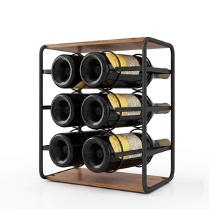 12-Bottle Rustic Countertop Wine Rack with Solid Wood Top 4-Tier <b>Freestanding</b> Metal Wine Holder For Home <b>Bar</b> Kitchen And Living - Product Image 3