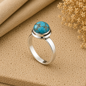 Blue Copper Round <b>Turquoise</b> Silver <b>Ring</b> Handmade Gemstone Jewelry Southwestern Western Boho Statement <b>Ring</b> for Women Gift - Product Image 5