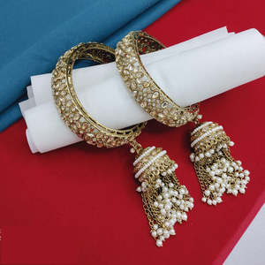Premium Austrian Stone & Pearl Statement Bangles <b>Set</b> 2.4" Elegant Designer Bridal Jewelry Collection - Product Image 1
