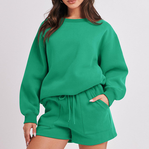 Streetwear Women's Short Set Hoodie 2 Piece Cotton Terry Wide Leg Sweatshirt and Shorts Set Quality Plus Size Logo - Product Image 2