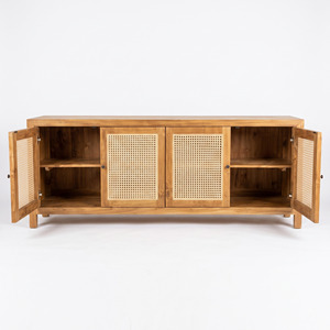 Teak Cane Buffet Cabinet 4 Door Natural Rattan <b>Sideboard</b> for Dining Room Hotel Resort Villa Furniture Manufacturer Indonesia - Product Image 2