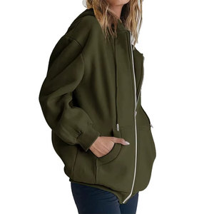 Sudadera con capucha de algodón y forro polar para mujer, de invierno, extragrande, con cremallera, manga larga, cálida, gruesa, cómoda, de alta calidad, personalizada OEM - Product Image 5