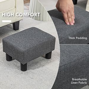 Charcoal Gray Cube Ottoman Small <b>Foot</b> <b>Rest</b> with Linen Fabric Upholstery and Plastic Legs for Home Office or Hotel - Product Image 4