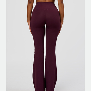 High Waist <b>Flared</b> Leg Yoga <b>Leggings</b> Solid Color Seamless Full Length Spandex Polyester Women's Activewear Pants - Product Image 2