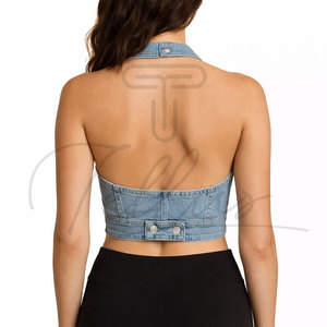 Top Corto de Mezclilla para Mujer, Lavado Claro, Corte Ajustado, Cierre de Botones, Verano, Venta al Por Mayor, Logotipo Personalizado - Product Image 5