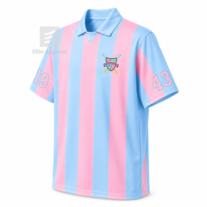 Maillot de football personnalisé Gamma Phi Delta à manches courtes avec logo sur le devant, chemise en polyester rayée bleu ciel et rose pour femme - Product Image 2