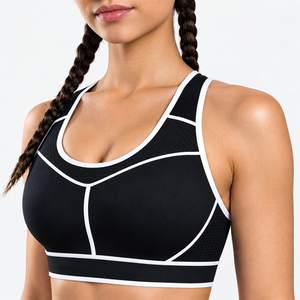 MEERA IMPEX <b>Top</b> Class Fashion Sport Cheerleading Women's <b>Black</b> Solid Color Lightweight High Support Spandex Scoop Sports Bra - Product Image 1