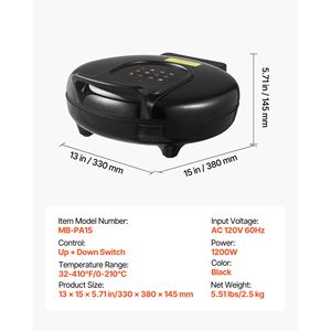 Forno Elettrico per Pizza da 12 Pollici, 1200W, Rivestimento Antiaderente, Cottura a 180 Gradi, Doppio Lato Apribile, Macchina per Pizza Elettrica da 12 Pollici - Product Image 4