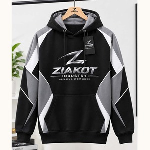 Sweat-shirt à capuche sportif noir, gris et blanc, personnalisé et cousu sur mesure, vente en gros directe de l'industrie Ziakot - Product Image 1