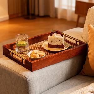 Elegant <b>Storage</b> And Serving Tray With Golden Handles Stylish Design Perfect For <b>Bedside</b> Coffee Table Snacks And Home Decor - Product Image 3