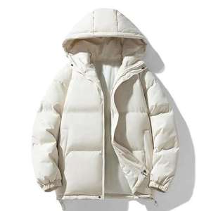 <b>Men</b> Hooded Puffer Jacket Winter <b>Warm</b> Breathable Thick Polyester Wadding Casual Zipper Closure Loose Fit Solid Color <b>Coat</b> 220g - Product Image 4