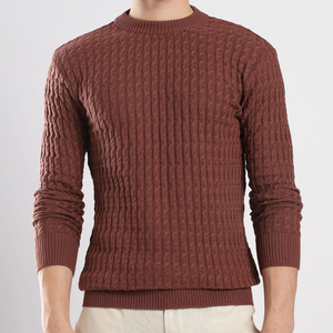Men's Brown Knitted Crewneck <b>Sweater</b> Full Sleeve Solid Color Autumn Pullover Standard Thickness 100% Acrylic - Product Image 4