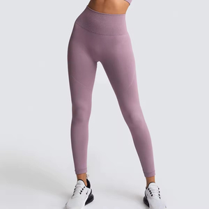Custom Wholesale Plus Size Seamless Breathable Knitted Cotton/Bamboo <b>Thick</b> Short Sleeve High Waist Running Fitness Yoga <b>Leggings</b> - Product Image 2
