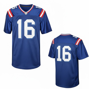 Blue American Football Jersey V-Neck Short Sleeve Sublimated Print Mesh Uniform for Men Number 16 - Product Image 1